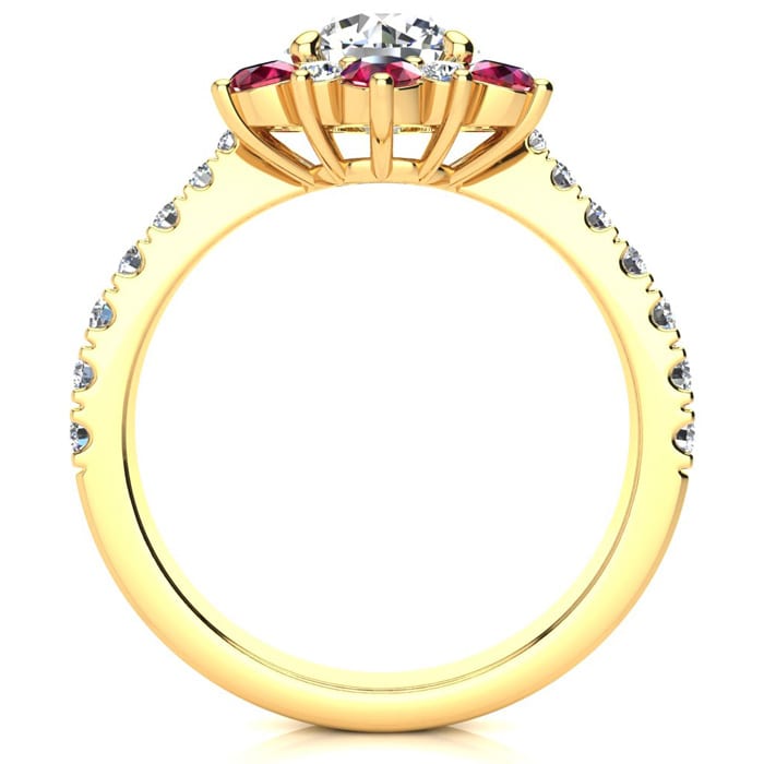2 Carat Round Shape Flower Halo Ruby and Diamond Engagement Ring In 14K Yellow Gold