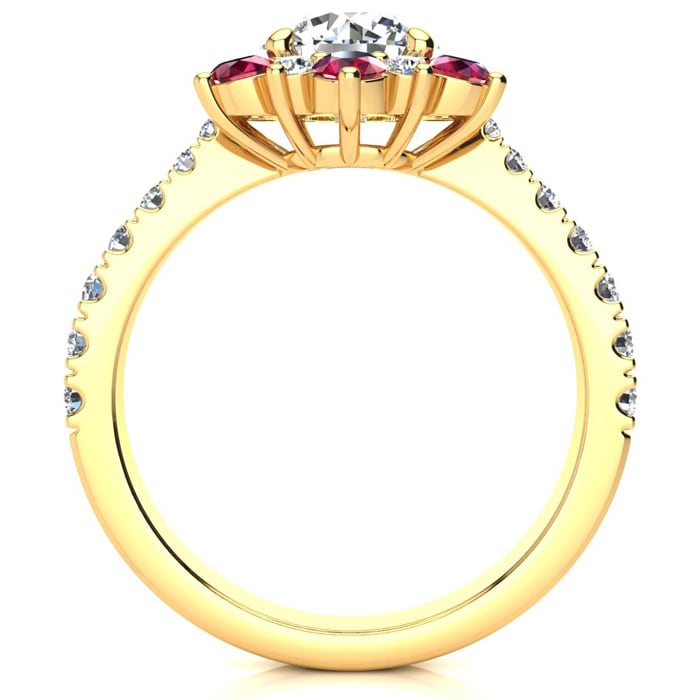 2 Carat Round Shape Flower Halo Ruby and Diamond Engagement Ring In 14K Yellow Gold