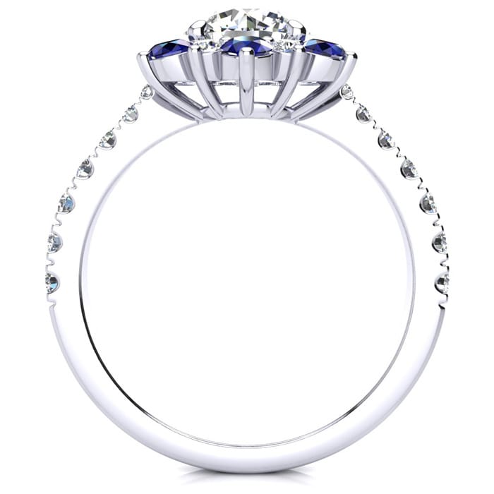 2 Carat Round Shape Flower Halo Sapphire and Diamond Engagement Ring In 14K White Gold