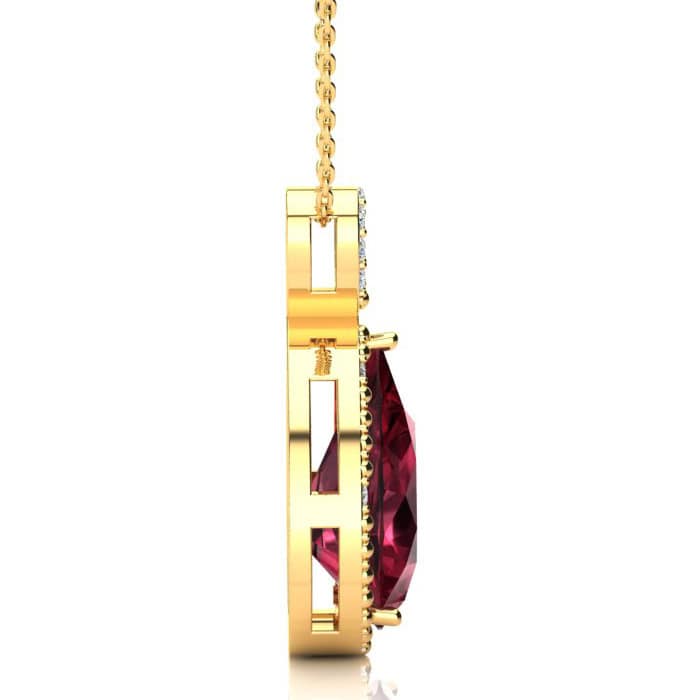 Garnet Necklace: Garnet Jewelry: 3 1/2ct Pear Shaped Garnet and Diamond Necklace In 10K Yellow Gold
