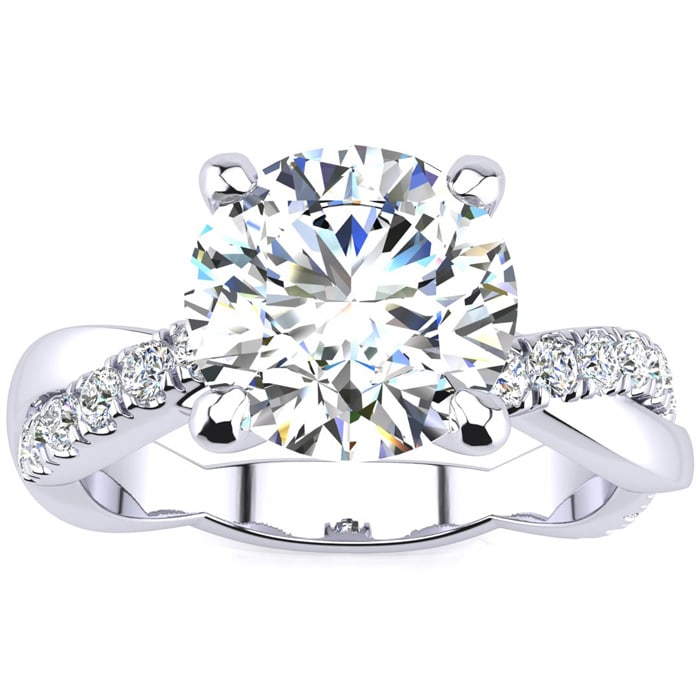 1 3/4 Carat Diamond Engagement Ring In 14K White Gold, 1 1/2 Carat Center Diamond, I-J I1-I2