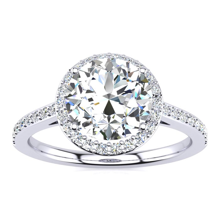 2 1/4 Carat Halo Diamond Engagement Ring In 14K White Gold, H-I I1-I2