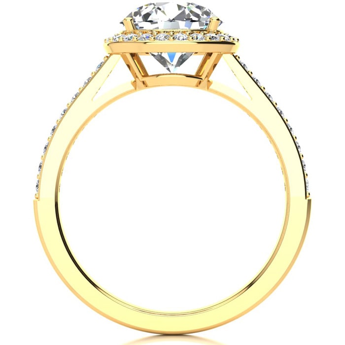 2 1/4 Carat Halo Diamond Engagement Ring In 14K Yellow Gold, I-J I1-I2