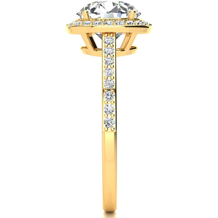 2 1/4 Carat Halo Diamond Engagement Ring In 14K Yellow Gold, I-J I1-I2