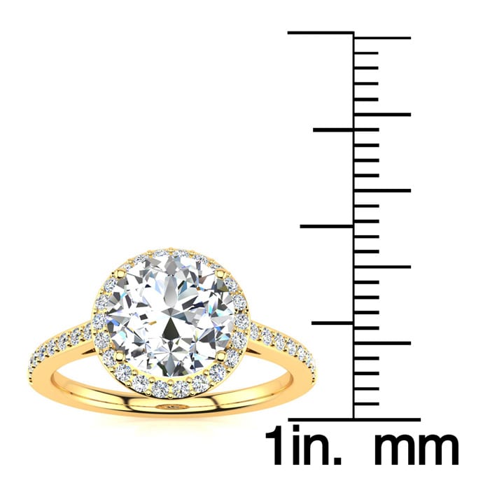 2 1/4 Carat Halo Diamond Engagement Ring In 14K Yellow Gold, I-J I1-I2