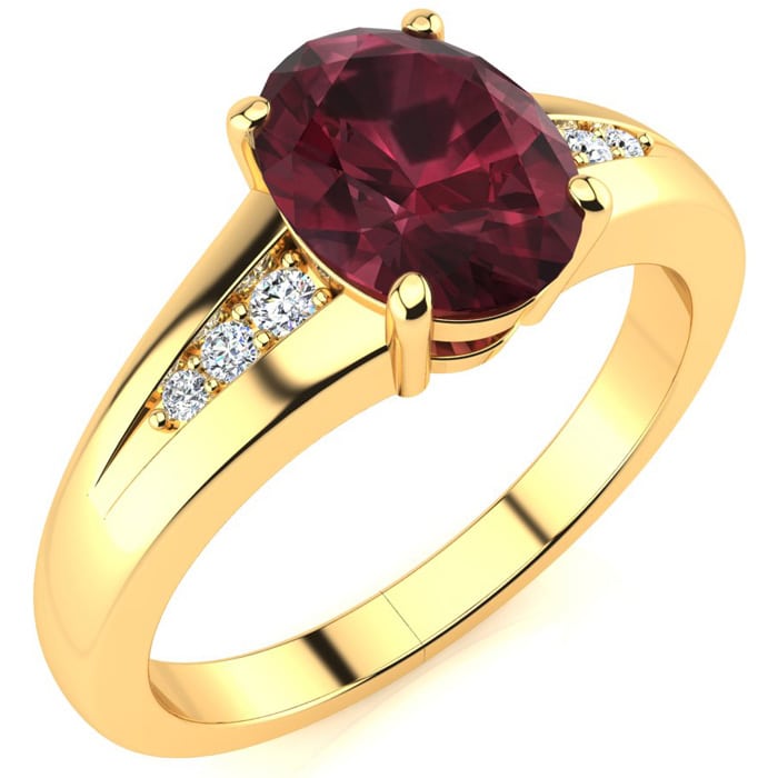 Garnet Ring: Garnet Jewelry: 1 1/2ct Oval Shape Garnet and Diamond Ring in 10k Yellow Gold