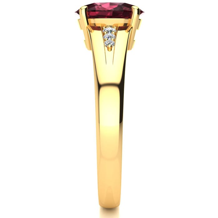 Garnet Ring: Garnet Jewelry: 1 1/2ct Oval Shape Garnet and Diamond Ring in 10k Yellow Gold