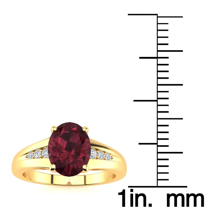 Garnet Ring: Garnet Jewelry: 1 1/2ct Oval Shape Garnet and Diamond Ring in 10k Yellow Gold