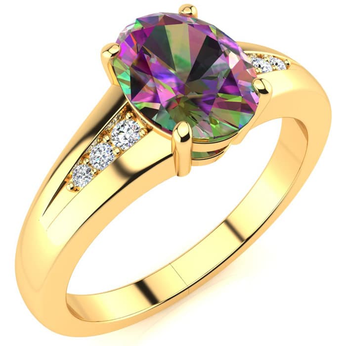 1 Carat Oval Shape Mystic Topaz Ring With Diamonds In 10 Karat Yellow Gold