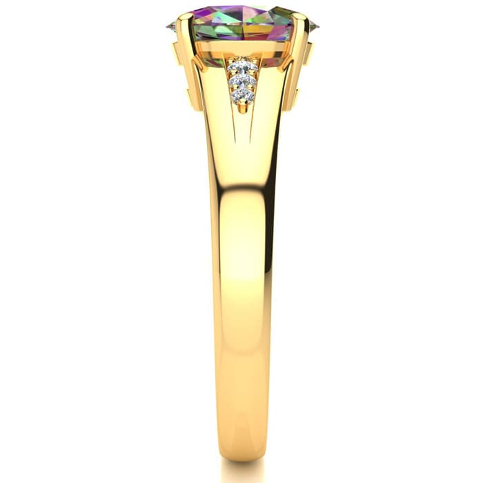 1 Carat Oval Shape Mystic Topaz Ring With Diamonds In 10 Karat Yellow Gold