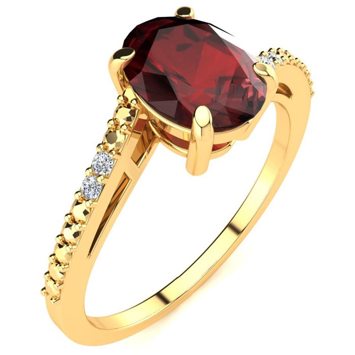 Garnet Ring: Garnet Jewelry: 1 1/2ct Oval Shape Garnet and Diamond Ring in 10k Yellow Gold