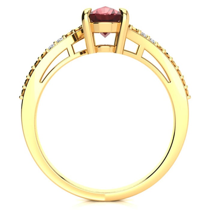 Garnet Ring: Garnet Jewelry: 1 1/2ct Oval Shape Garnet and Diamond Ring in 10k Yellow Gold