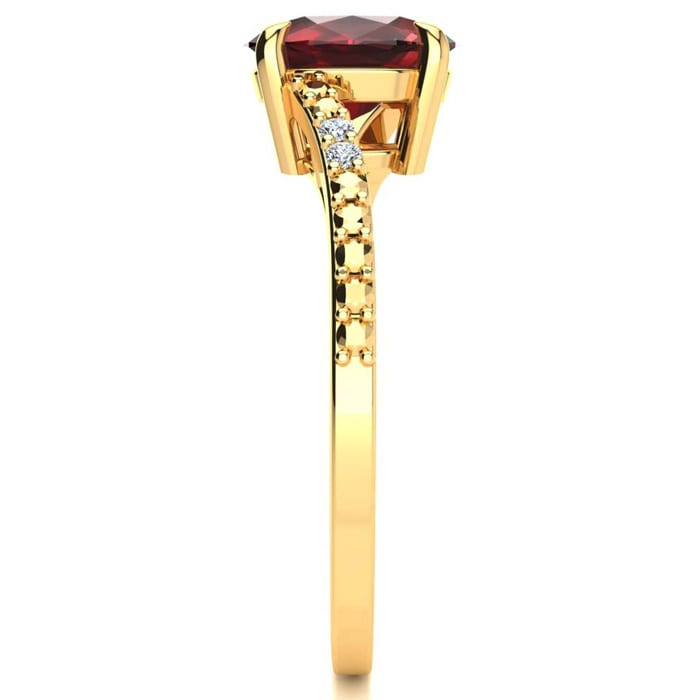 Garnet Ring: Garnet Jewelry: 1 1/2ct Oval Shape Garnet and Diamond Ring in 10k Yellow Gold