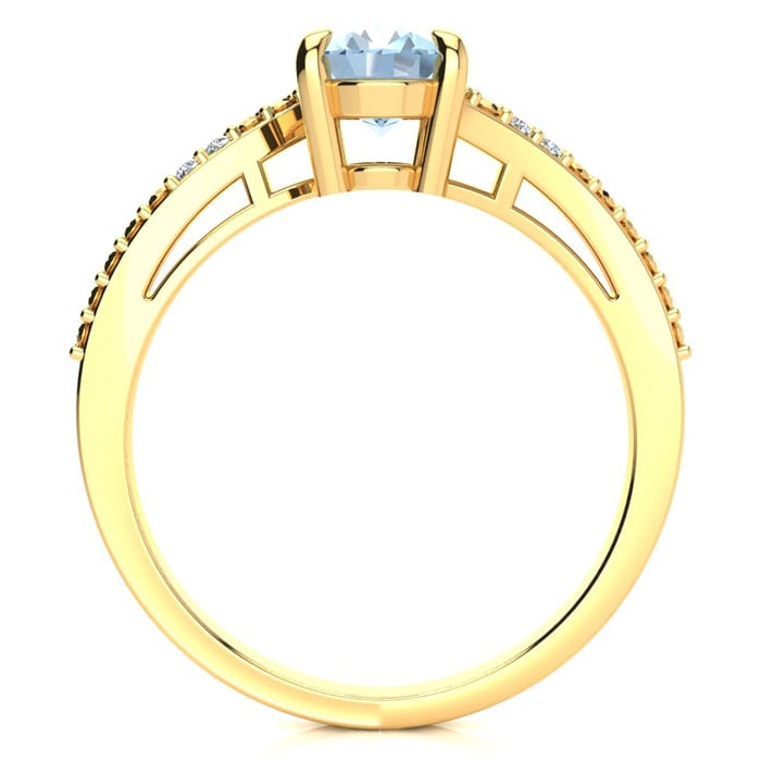 Aquamarine Ring: Aquamarine Jewelry: 1 1/5ct Oval Shape Aquamarine and Diamond Ring in 10k Yellow Gold