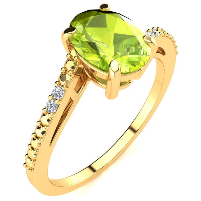 1 1/3ct Oval Shape Peridot and Diamond Ring in 10k Yellow Gold