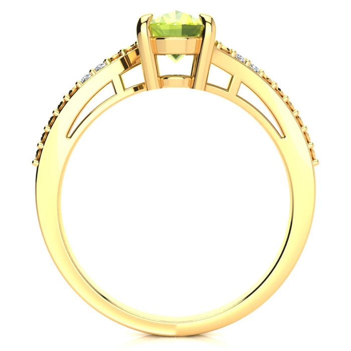 1 1/3ct Oval Shape Peridot and Diamond Ring in 10k Yellow Gold