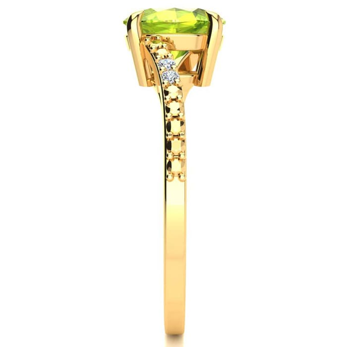 1 1/3ct Oval Shape Peridot and Diamond Ring in 10k Yellow Gold