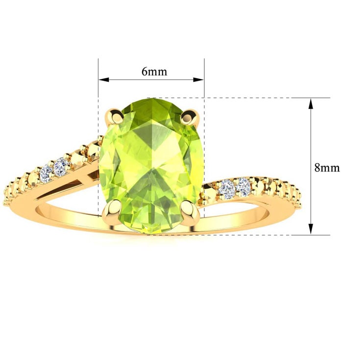 1 1/3ct Oval Shape Peridot and Diamond Ring in 10k Yellow Gold