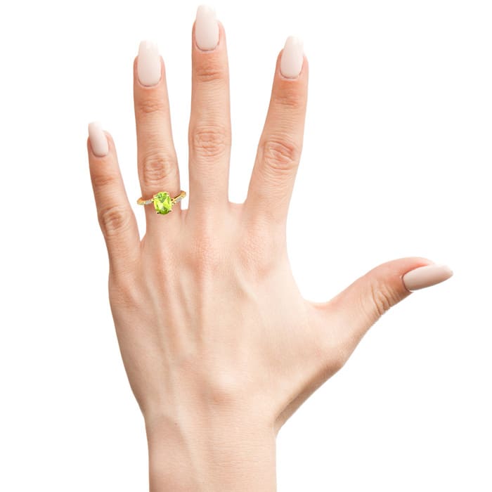 1 1/3ct Oval Shape Peridot and Diamond Ring in 10k Yellow Gold