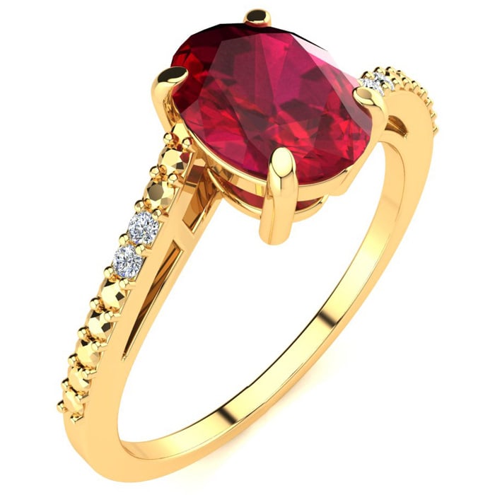 1 1/2ct Oval Shape Ruby and Diamond Ring in 10k Yellow Gold