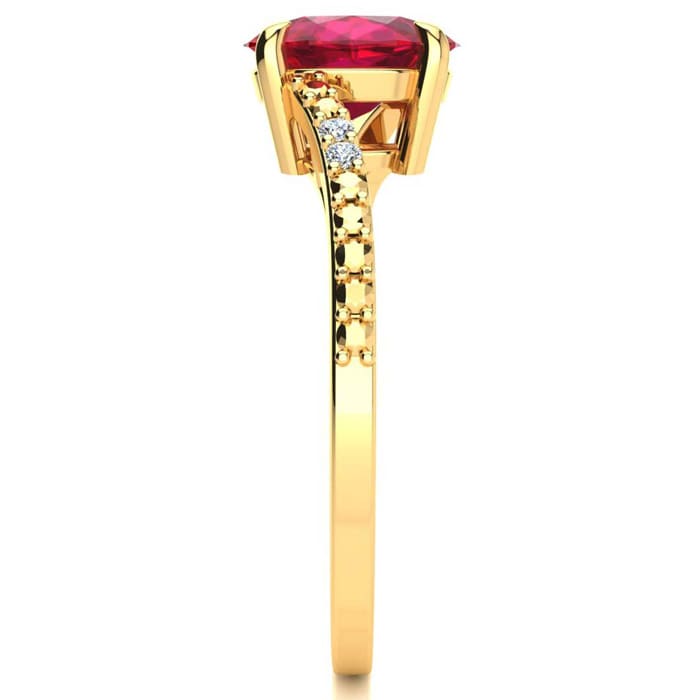 1 1/2ct Oval Shape Ruby and Diamond Ring in 10k Yellow Gold