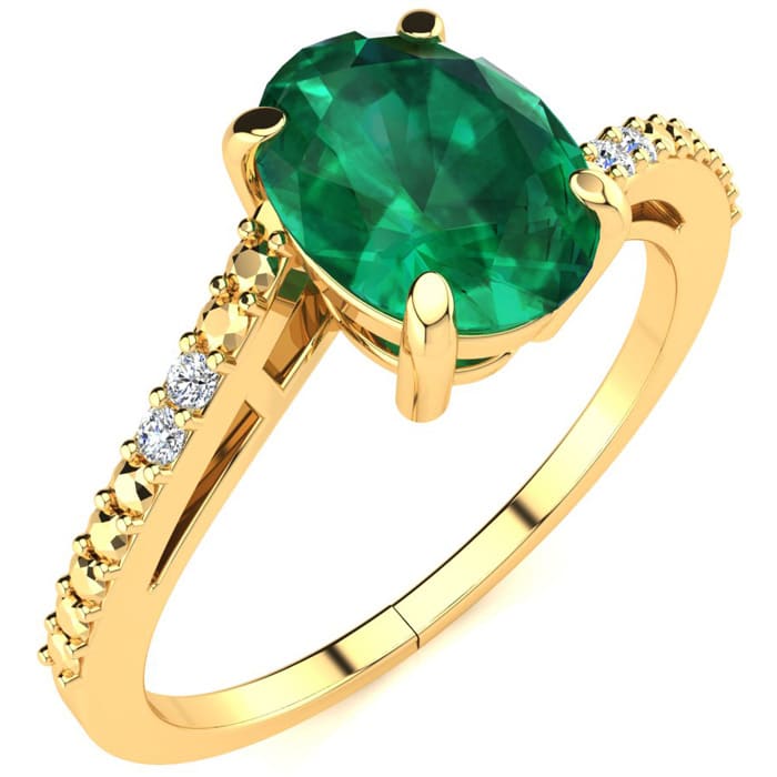1 1/5ct Oval Shape Emerald and Diamond Ring in 10k Yellow Gold