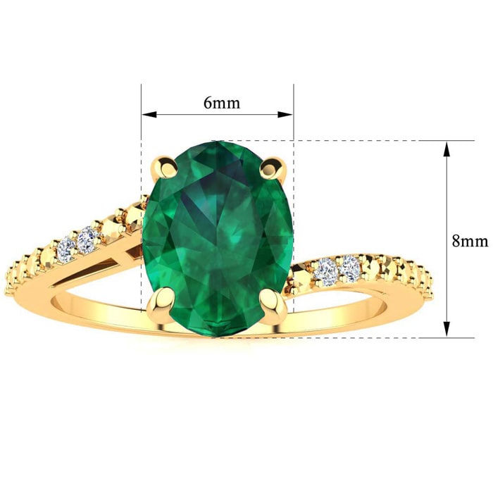 1 1/5ct Oval Shape Emerald and Diamond Ring in 10k Yellow Gold