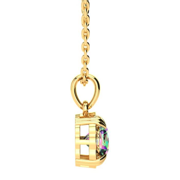 2-1/2 Carat Cushion Shape Mystic Topaz Necklace With Diamonds In 10 Karat Yellow Gold, 18 Inches