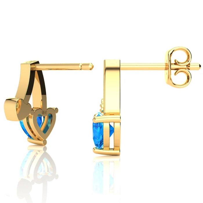 3/4ct Blue Topaz and Diamond Heart Earrings In 10k Yellow Gold