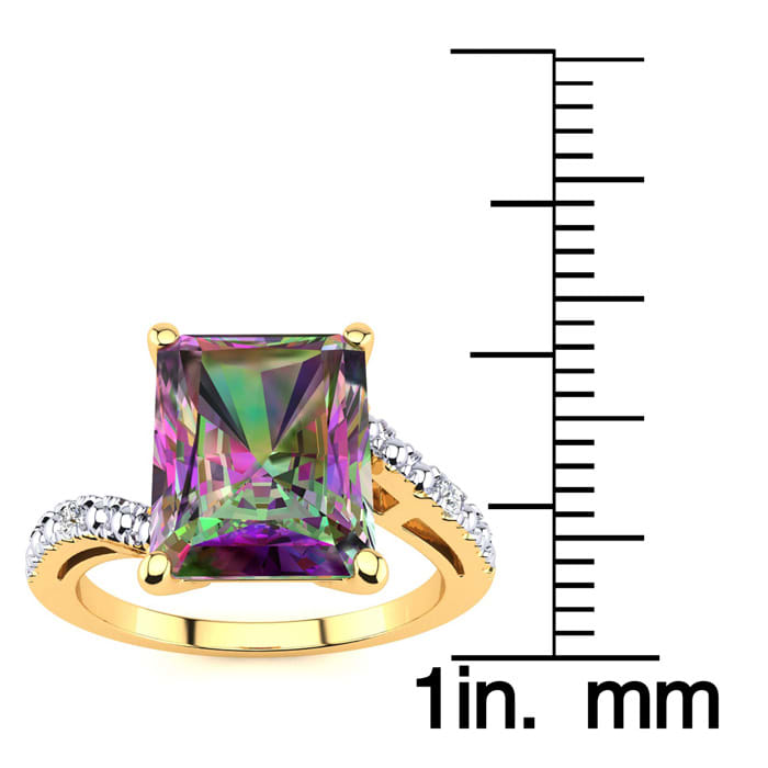 4 Carat Octagon Shape Mystic Topaz Ring With Diamonds In 10 Karat Yellow Gold