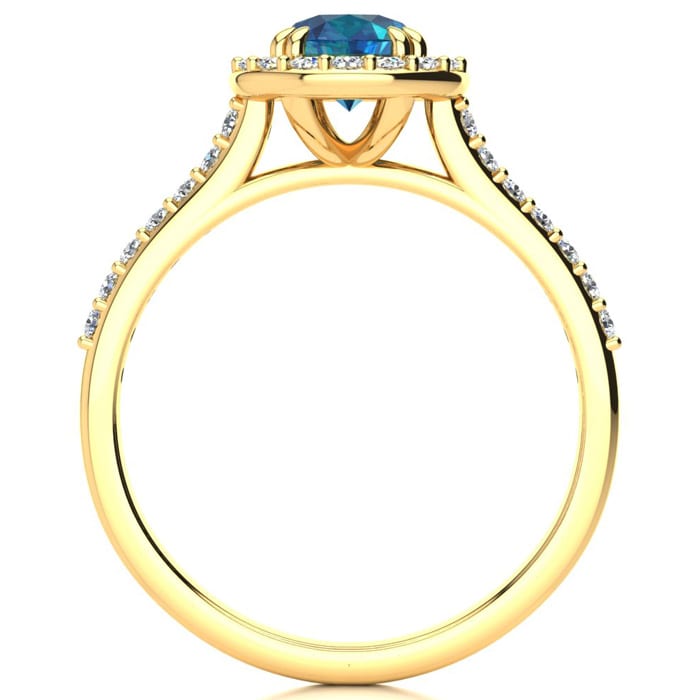 1.25 Carat Perfect Halo Blue Diamond Engagement Ring In 14K Yellow Gold