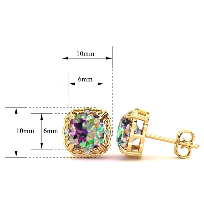 2ct Cushion Cut Mystic Topaz and Diamond Earrings in 10k Yellow Gold