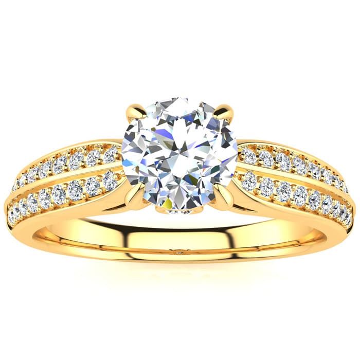 1 Carat Diamond Engagement Ring In 14K Yellow Gold, 3/4 Carat Center Diamond, H-I I1-I2
