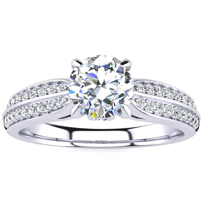 1 Carat Diamond Engagement Ring In 14K White Gold, 3/4 Carat Center Diamond, I-J I1-I2