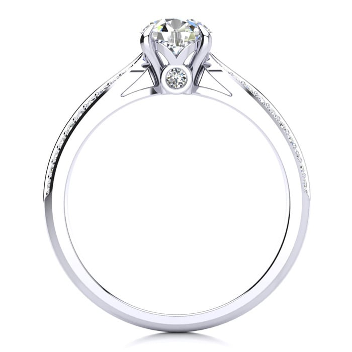 1 Carat Diamond Engagement Ring In 14K White Gold, 3/4 Carat Center Diamond, I-J I1-I2