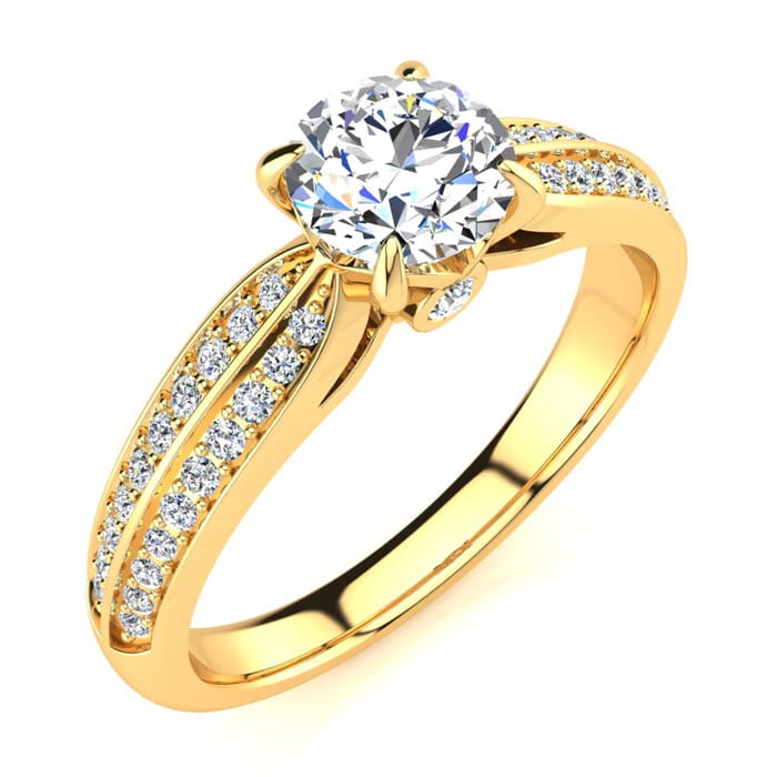 1 Carat Diamond Engagement Ring In 14K Yellow Gold, 3/4 Carat Center Diamond, I-J I1-I2