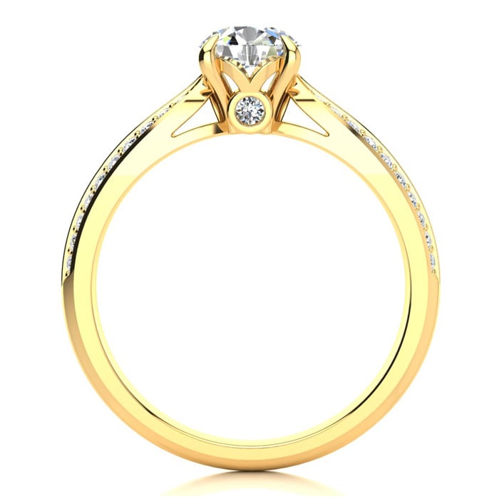 1 Carat Diamond Engagement Ring In 14K Yellow Gold, 3/4 Carat Center Diamond, I-J I1-I2