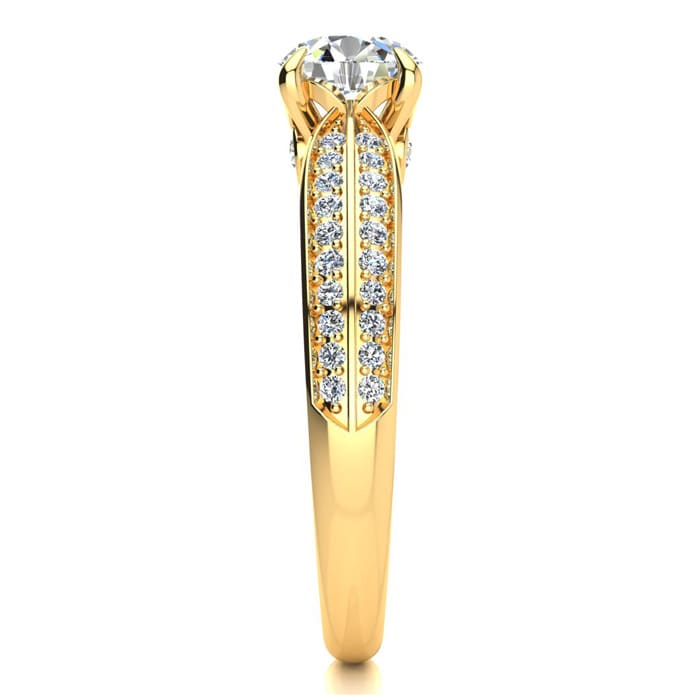 1 Carat Diamond Engagement Ring In 14K Yellow Gold, 3/4 Carat Center Diamond, I-J I1-I2