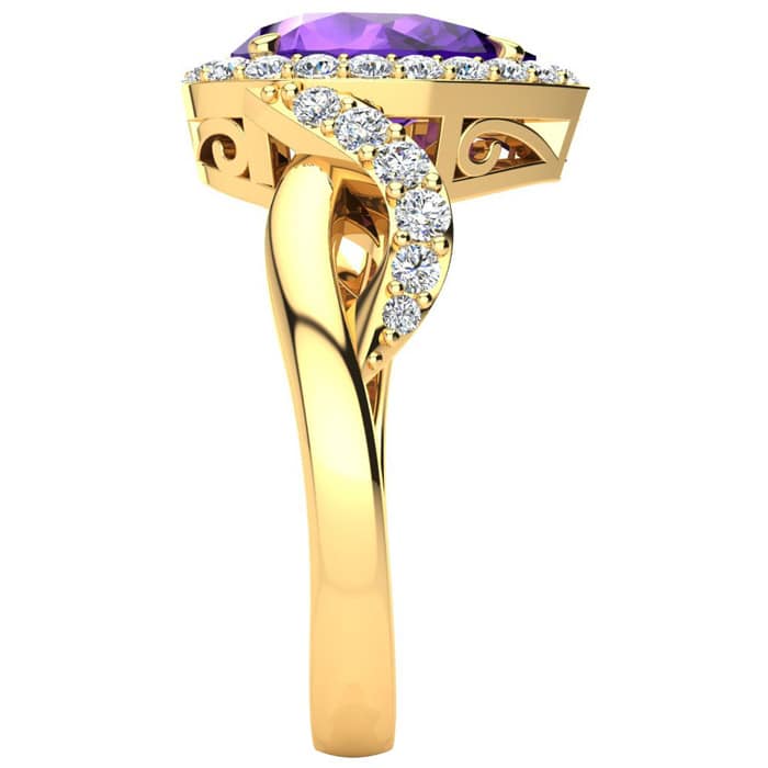 2 1/2ct Pear Shape Amethyst and Diamond Ring in 14K Yellow Gold