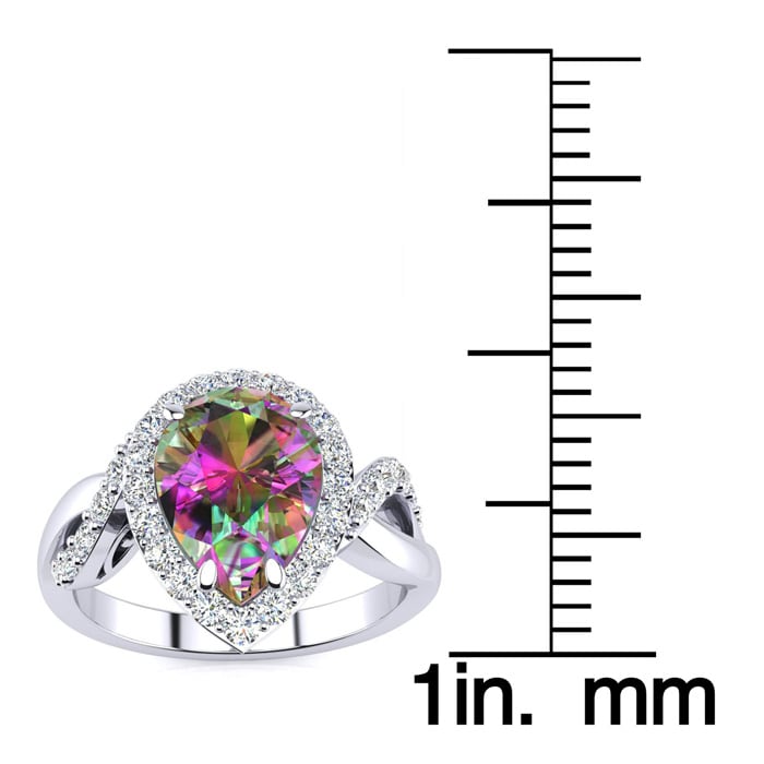 2-1/2ct Pear Shape Mystic Topaz Ring With Diamond Halo In 14 Karat White Gold