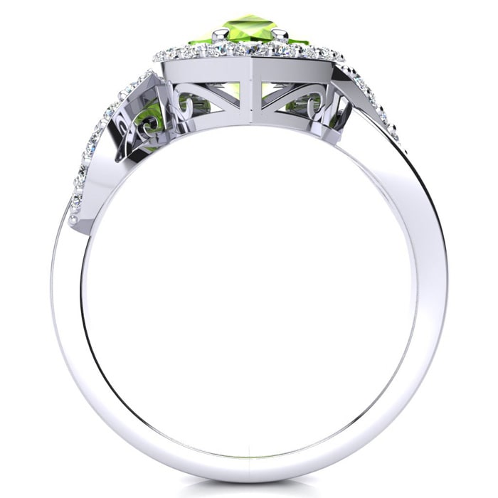 2 1/2ct Pear Shape Peridot and Diamond Ring in 14K White Gold