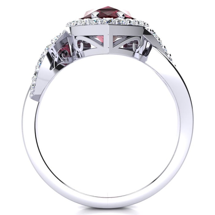 Garnet Ring: Garnet Jewelry: 2 1/2ct Pear Shape Garnet and Diamond Ring in 14K White Gold