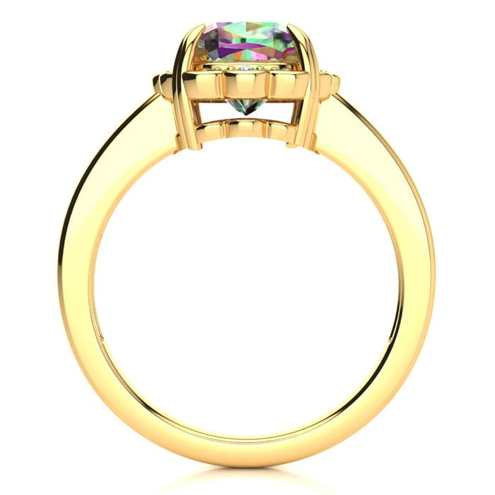 2 Carat Cushion Shape Mystic Topaz Ring With Diamonds in 10 Karat Yellow Gold