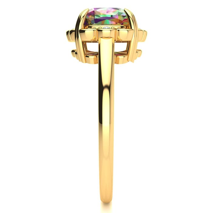 2 Carat Cushion Shape Mystic Topaz Ring With Diamonds in 10 Karat Yellow Gold
