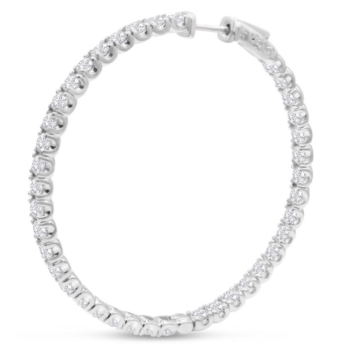 14K White Gold 8 Carat Diamond Inside Out Hoop Earrings, 2 Inches