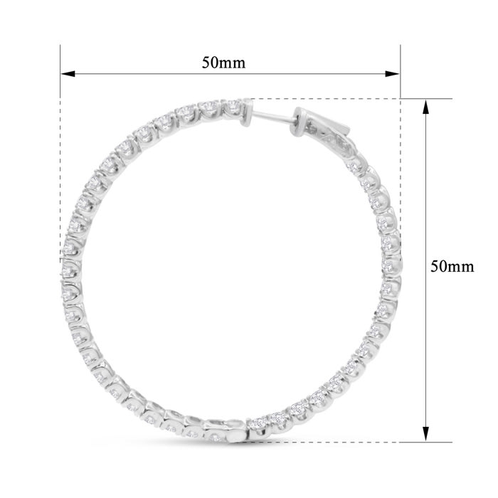 14K White Gold 8 Carat Diamond Inside Out Hoop Earrings, 2 Inches