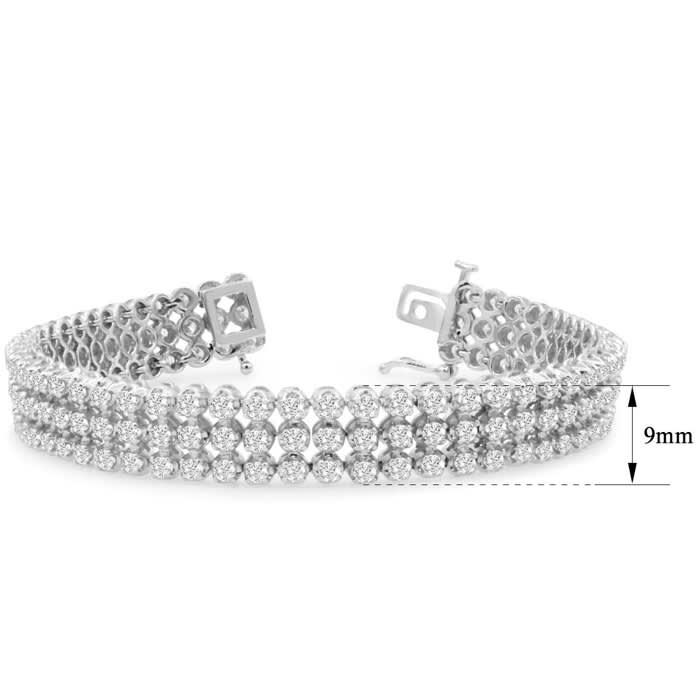 8 Carat Three Row Diamond Tennis Bracelet In 14 Karat White Gold