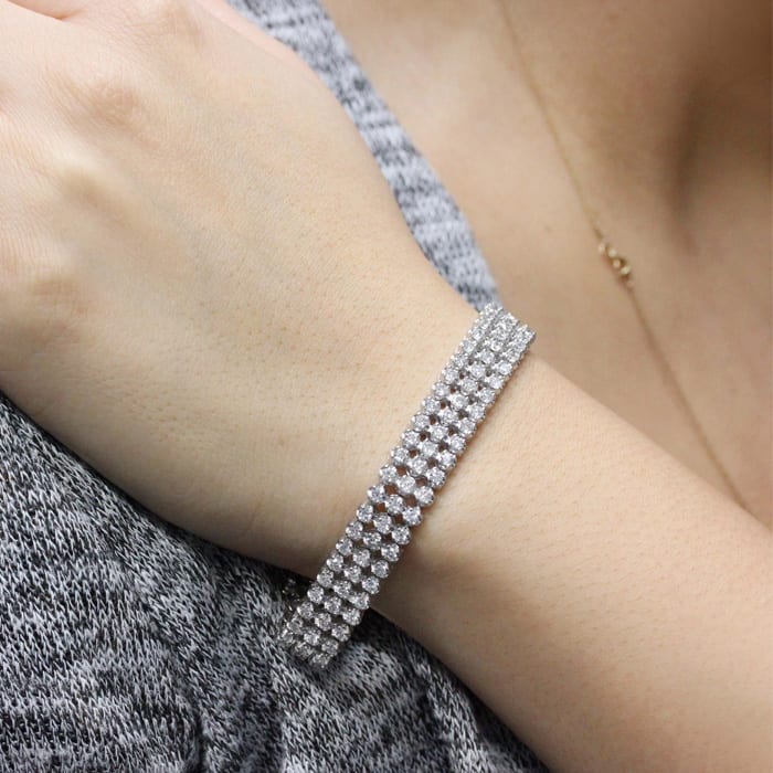 8 Carat Three Row Diamond Tennis Bracelet In 14 Karat White Gold
