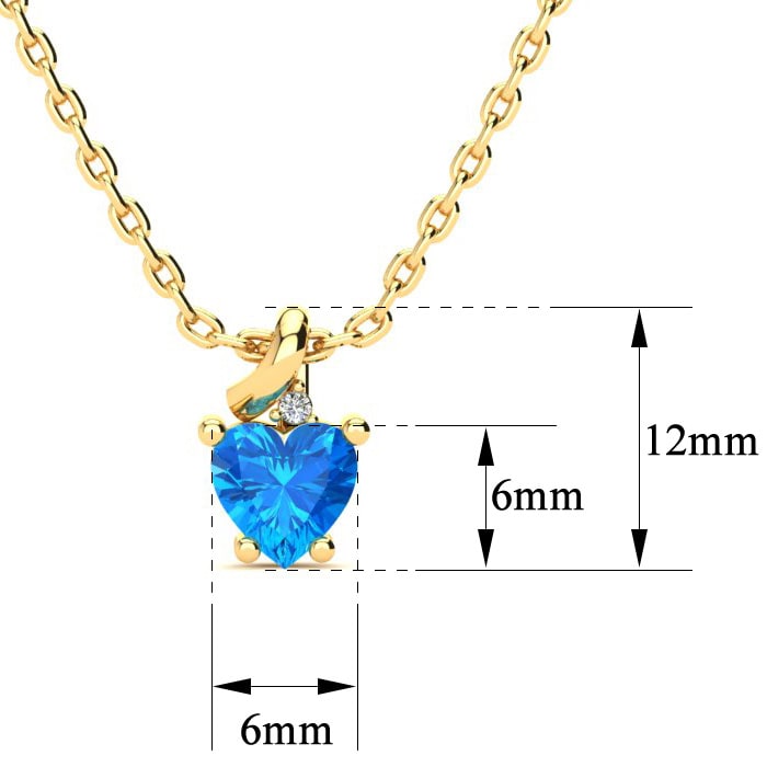 1/2ct Blue Topaz and Diamond Heart Necklace in 10k Yellow Gold