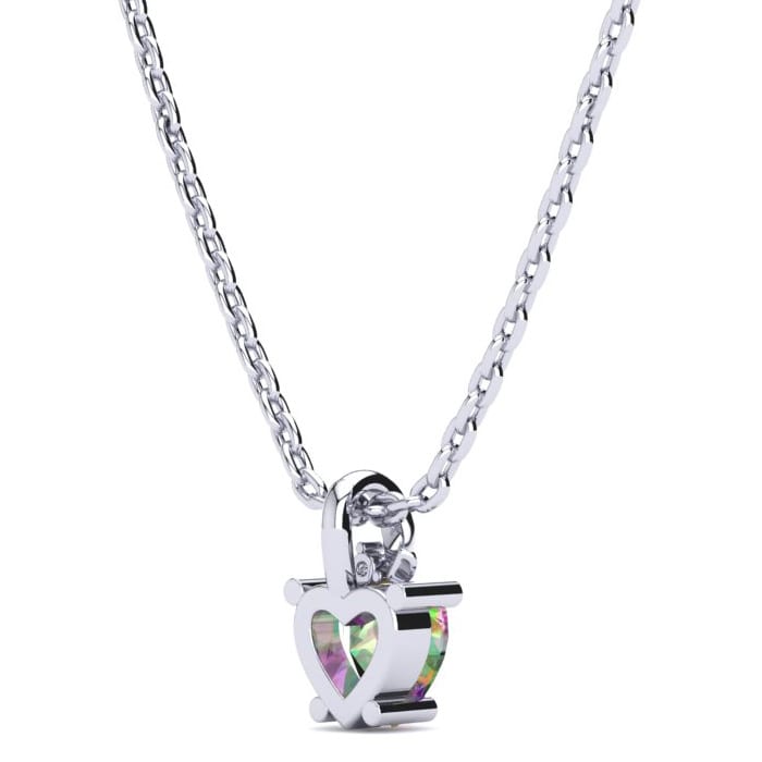 1/2 Carat Heart Shape Mystic Topaz Necklace And Diamond In 10 Karat White Gold, 18 Inches